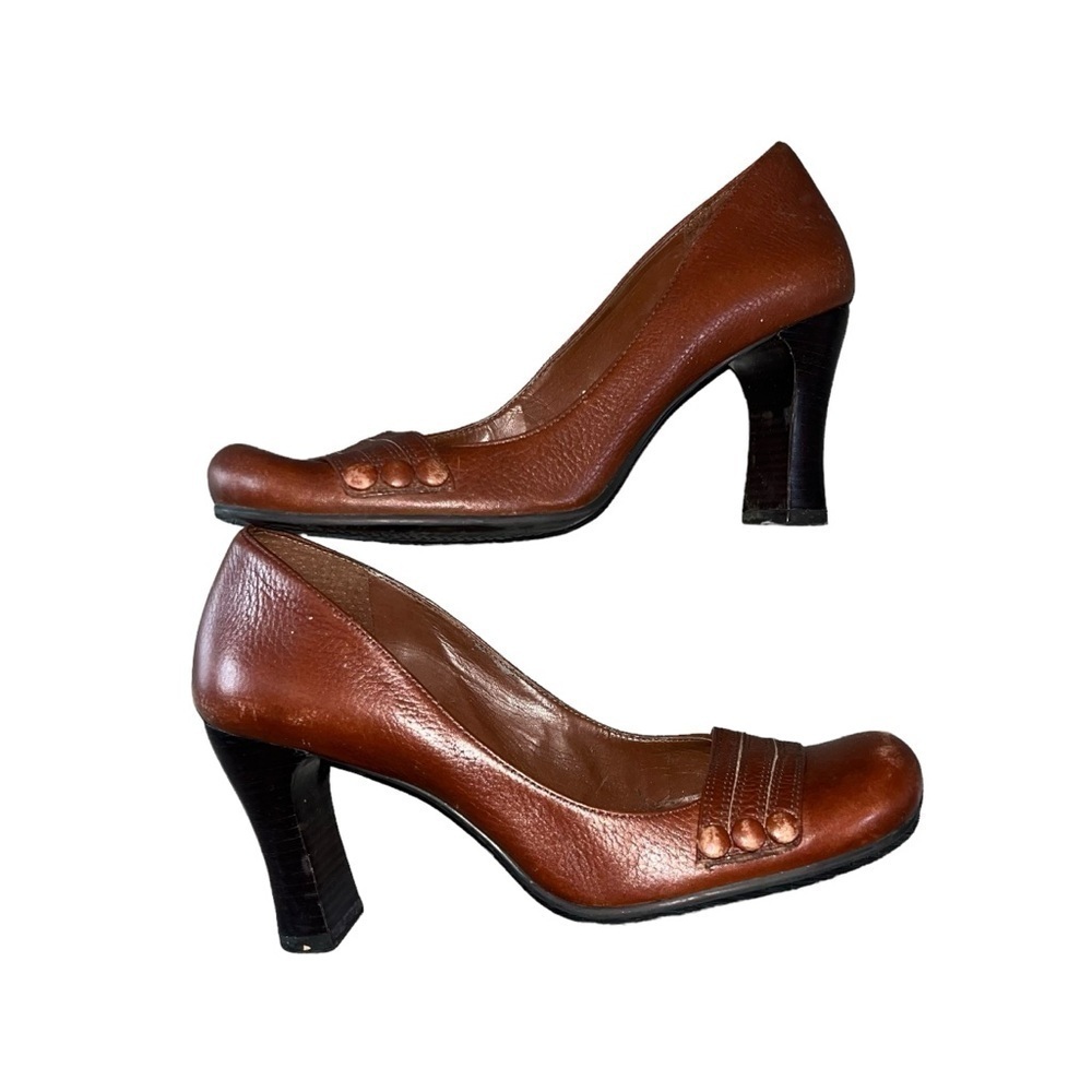 Gianni Bini Vintage Court Brown Leather Low Dress Heels Sz 7.5 - Picture 5 of 9